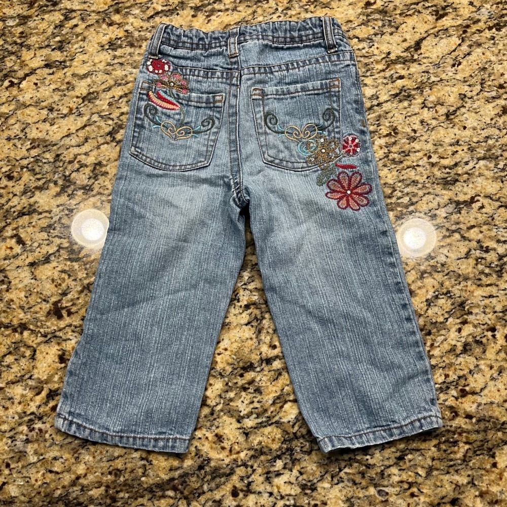 Vintage Faded Glory Girls 6 Light Wash Floral‎ Embroidered Sequin Denim Jeans